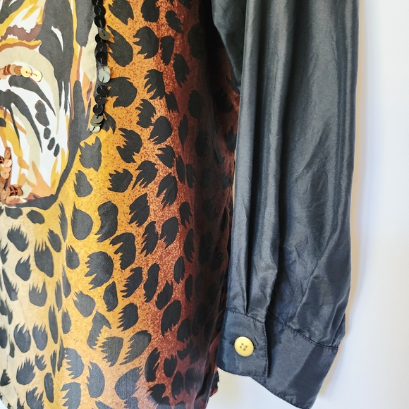 Diane Gilman Black and Brown Leopard Button Down Shirt - Picture 8 of 14
